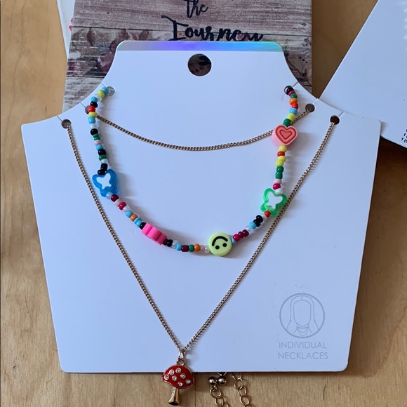 Layered Beaded and Chain necklaces, one with Mushroom Pendant set- 3 pack NWT - Picture 1 of 2